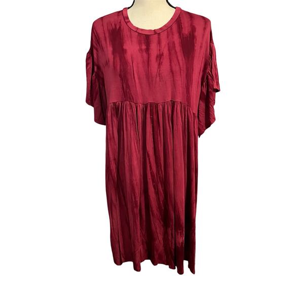 Poof New York Women's Red Tie Dye Jersey Knit Baby Doll Dress Sz 1X Flowy - Picture 1 of 4